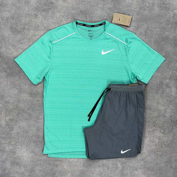 NIKE MILER T-SHIRT MINT GREEN & GREY FLEX SHORT SET