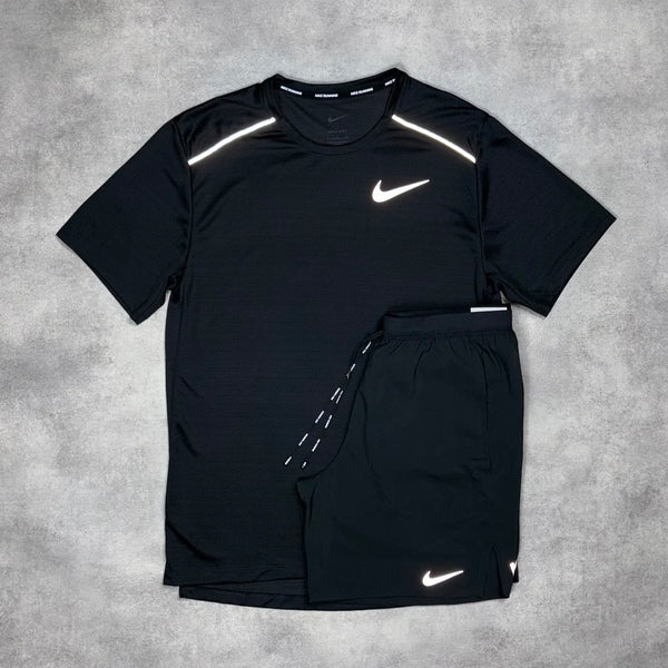 NIKE MILER 1.0 T-SHIRT BLACK & GREY/BLACK FLEX STRIDE SHORT SET