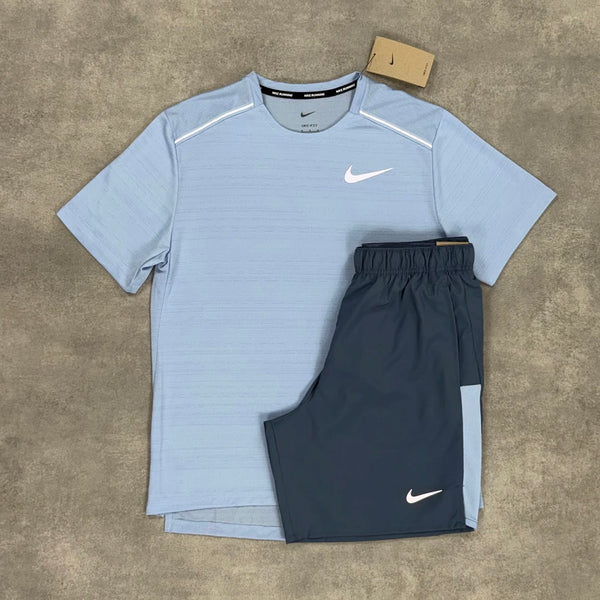 NIKE MILER T-SHIRT COBALT BLUE & DIFFUSED BLUE 7” CHALLENGER SHORT SET
