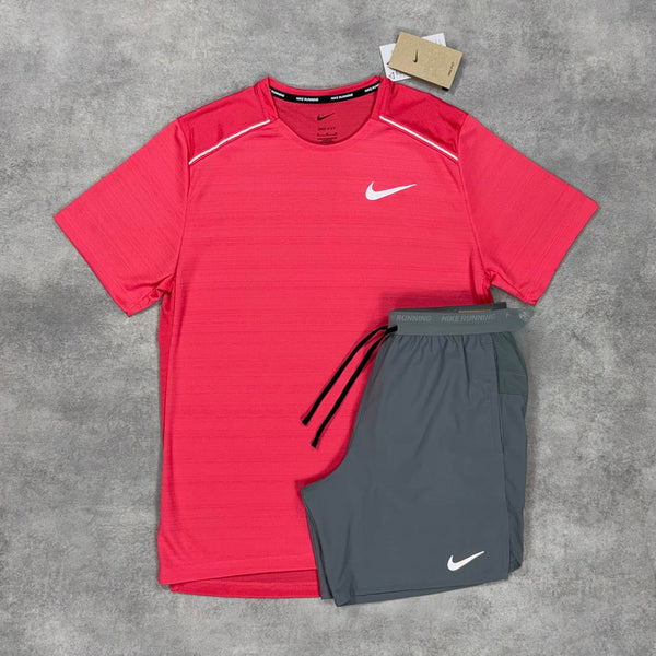 NIKE MILER T-SHIRT ASTER PINK & GREY/BLACK FLEX SHORT SET