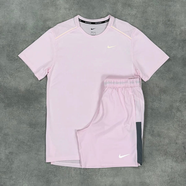 NIKE MILER T-SHIRT PINK FOAM & PINK FOAM 7” CHALLENGER SHORT SET