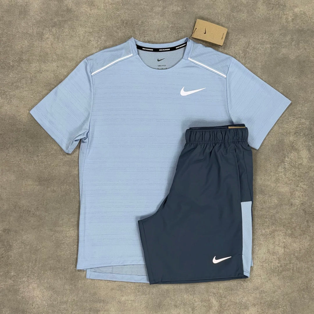 NIKE MILER T-SHIRT COBALT BLUE & DIFFUSED BLUE 7” CHALLENGER SHORT SET