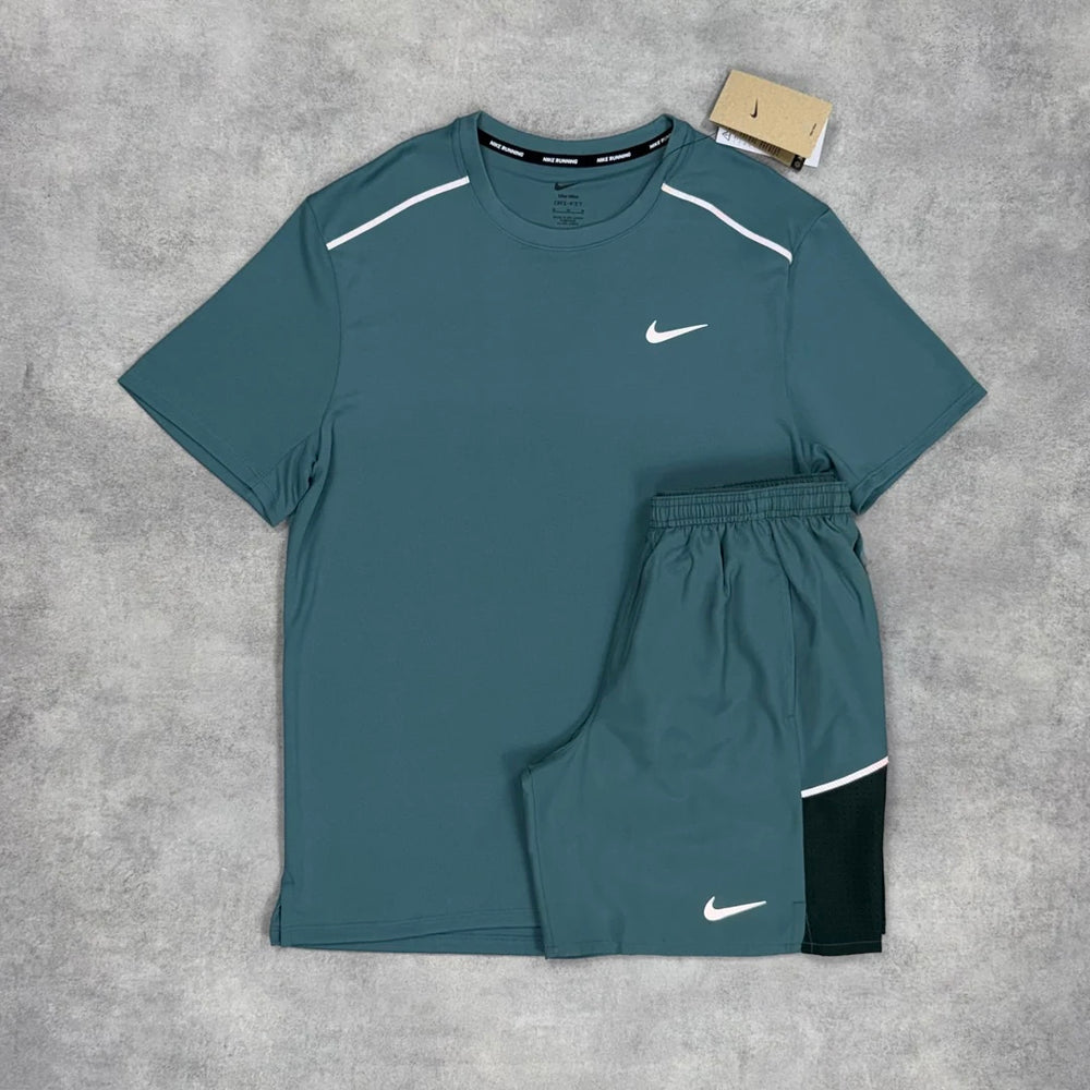 NIKE MILER 2.0 T-SHIRT 7” CHALLENGER SHORT SET MINERAL SLATE