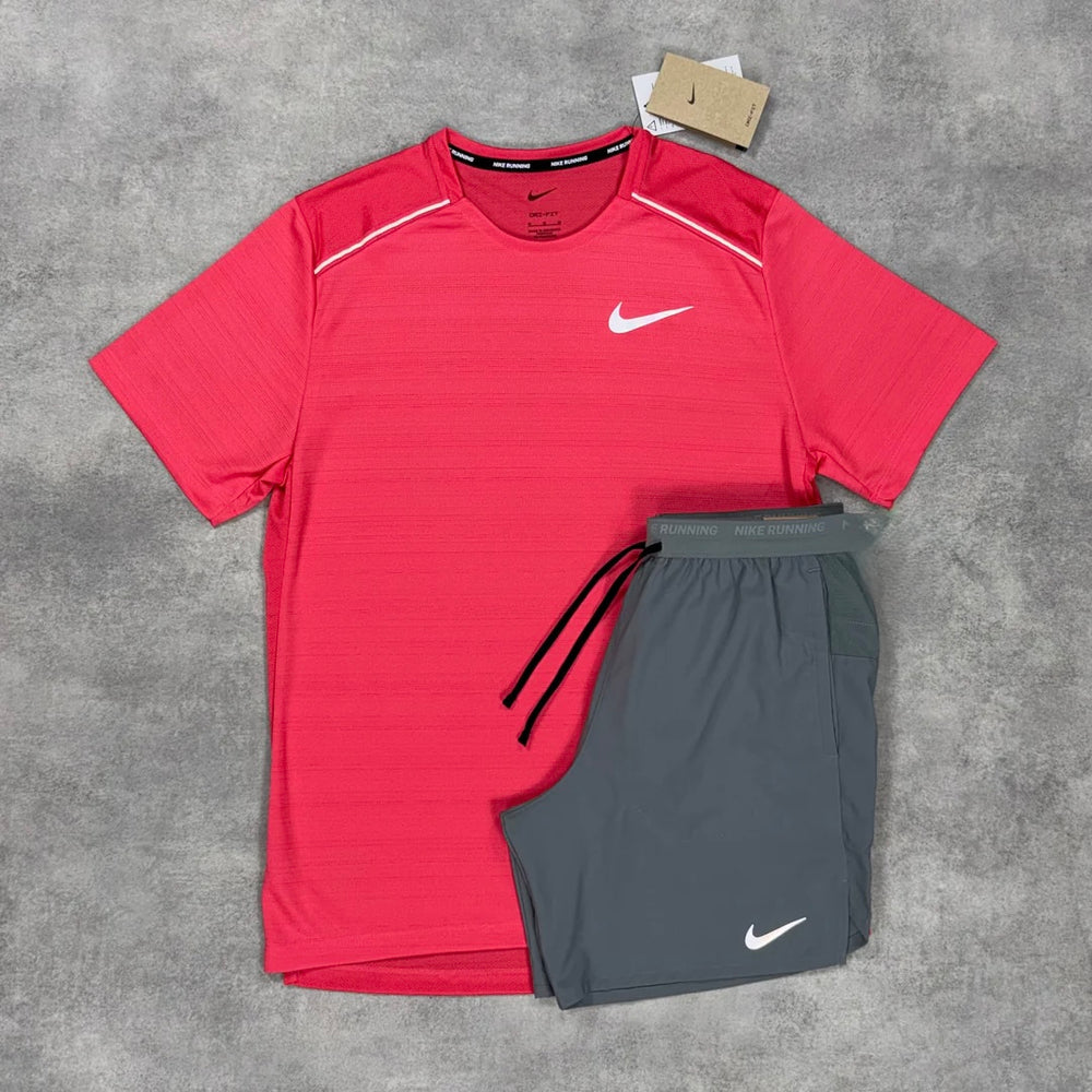 NIKE MILER T-SHIRT ASTER PINK & GREY/BLACK FLEX SHORT SET